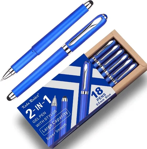 Vista 8 de Bolígrafo de tinta de gel, 18 unidades, punta extrafina de 0.015 in, lápiz capacitivo 2 en 1, tinta negra, escritura suave para oficina, negocios
