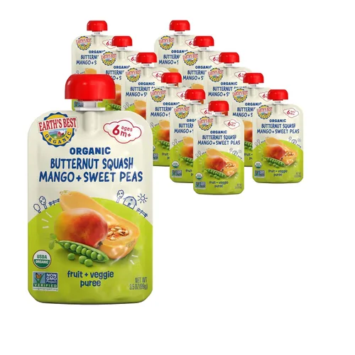 Vista 17 de Earth's Best Bolsas orgánicas de alimentos para bebés, puré de frutas y granos para bebés de 6 meses en adelante, puré de manzana orgánica
