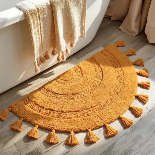 Vista 10 de KOEXM - Alfombra de baño de medio círculo con borlas, 100% algodón Alfombras de baño tejidas a mano, antideslizantes, absorbentes, lavables a