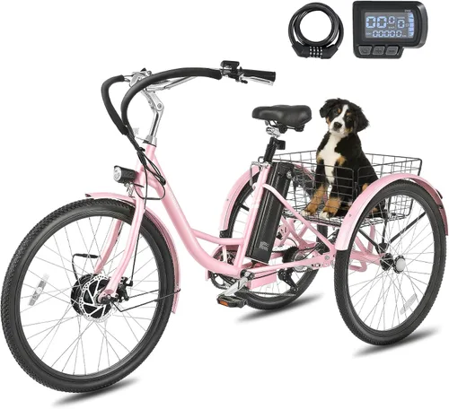 Vista 16 de VIRIBUS Triciclo eléctrico para adultos, triciclo eléctrico de 24 26 pulgadas con batería extraíble de 468 Wh, 250 W/350 W (pico 500 W) bicicletas