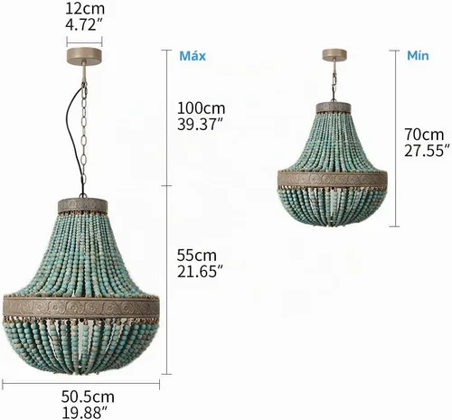 Vista 7 de Lámpara de techo con cuentas de madera en acabado gris y azul, estilo bohemio boho, para playa, accesorios de iluminación para techo