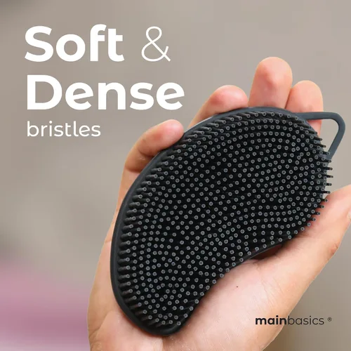 Vista 3 de MainBasics - Limpiador corporal de silicona de doble cara, negro, masaje Limpiador de ducha con nodos de masaje, alternativa de esponja