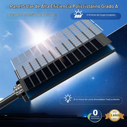 Vista 4 de Luces solares de calle de 8000 W para exteriores, gran angular, luces solares al aire libre del atardecer al amanecer, luz de estacionamiento