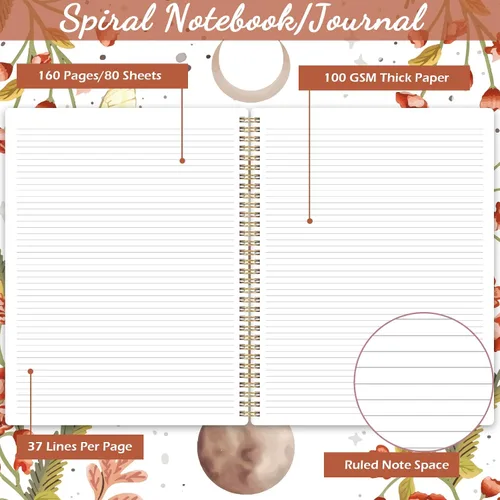 Vista 4 de Cuaderno de espiral - Cuadernos con encuadernación en espiral con bolsillo trasero, diario rayado, cuaderno de espiral para mujeres, 8.5" x 10.5
