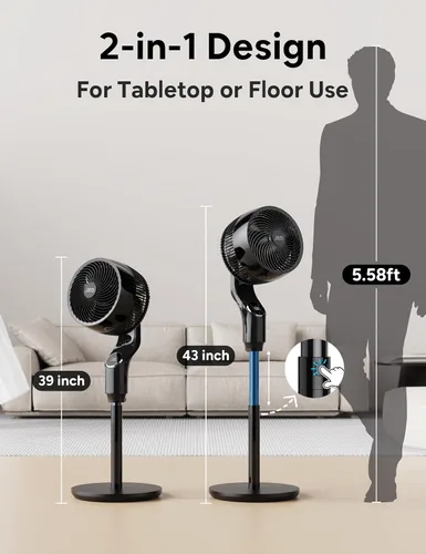 Vista 4 de JRD Ventilador para dormitorio, ventilador oscilante de 70°, ventiladores de pedestal silencioso de 100 pies para oficina en casa, vertical manual