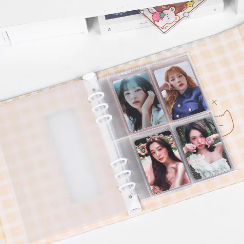 Vista 5 de A5 Carpeta de tarjetas fotográficas Kpop con 30 páginas de 4 bolsillos y un divisor, lindo álbum de 120 bolsillos con 6 anillas, ajuste perfecto