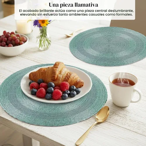 Vista 6 de Manteles individuales de 13 pulgadas con cuentas redondas para mesa de comedor - Manteles decorativos con cuentas de vidrio y respaldo de algodón