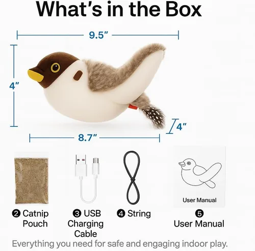 Vista 2 de Juguete de Pájaro Volador para Gato (No es un Juguete Volador) – Juguete de Pájaro con Alas Aleteantes y Sonido de Chipido, Juguete Activado por