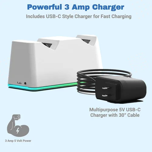 Vista 2 de PS5 Charging Dock wFast 3A USB-C Power & RGB Base