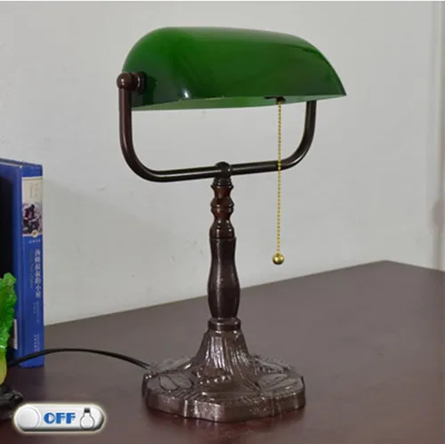 Vista 3 de Lámpara de mesa tradicional de Bankers, luces de escritorio de lectura para dormitorio, mesita de noche, oficina, interruptor de cadena, base