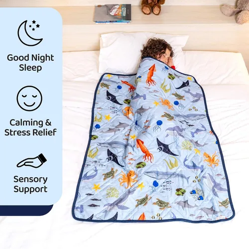 Vista 2 de Aricove Manta con peso para niños, 5 libras, 36 x 48 pulgadas, tamaño pequeño, algodón suave, lavable a máquina, animales azules y oceánicos