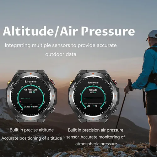 Vista 5 de Yihou ABC - Reloj inteligente de seguimiento GPS para hombre, senderismo, correr, resistente, militar, con marca/respuesta de llamada, brújula Negro