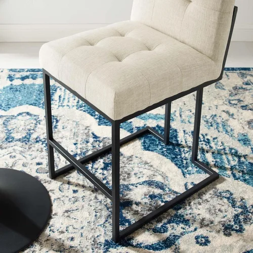 Vista 2 de Modway Privy Taburete tapizado de tela de acero inoxidable negro, beige