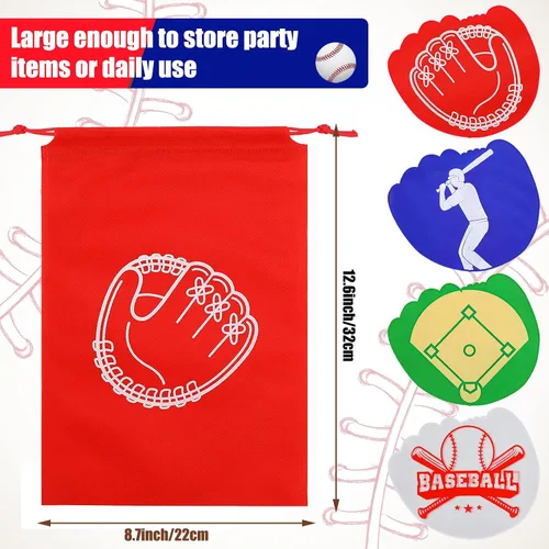 Vista 3 de Tondiamo 16 bolsas de béisbol para fiestas de béisbol, bolsa de béisbol con cordón para niños, paquete de golosinas no tejidas para regalo de fiesta