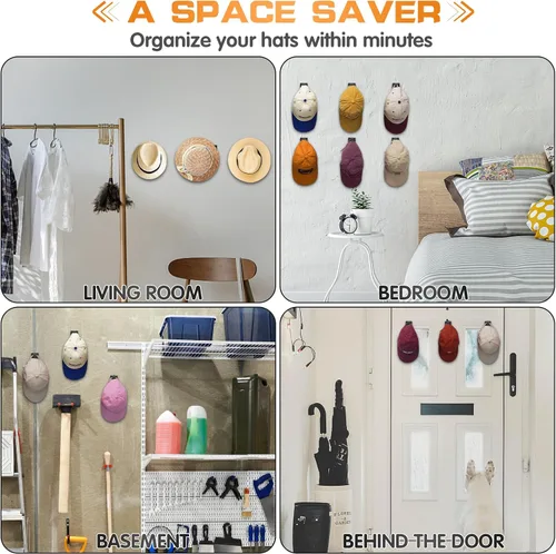 Vista 2 de Ganchos adhesivos para pared (12 unidades) - Estantes para sombreros de béisbol, diseño minimalista de estante para sombreros, colgadores