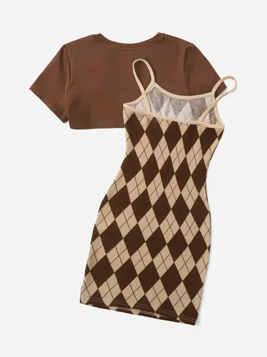 Vista 2 de Romwe Conjunto de 2 piezas para niña con estampado de camisola y camiseta corta