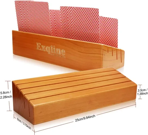 Vista 4 de Exqline Juego de 2 soportes de madera para naipes para niños, personas mayores y adultos, 9.84 pulgadas 3.1 pulgadas, lo suficientemente portátil