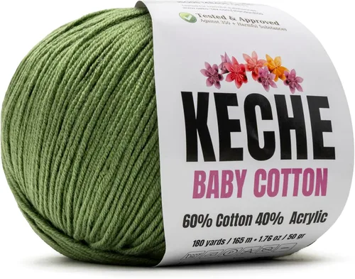 Vista 64 de Keche Hilo de Algodón, 60% Algodón 40% Hilo Acrílico, Hilo de Algodón Suave para Crochet y Tejer, Hilo Amigurumi 1 Madeja/Bola 1.76 Oz (50g) / 180
