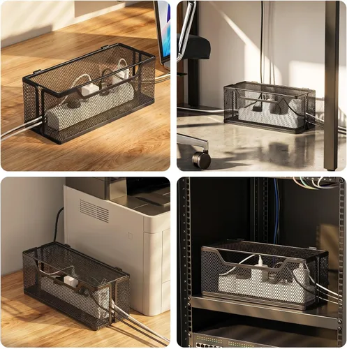 Vista 8 de Marbrasse Paquete de 3 cajas de organización de cables, caja organizadora de cables de malla metálica para cables de TV, ocultación eléctrica