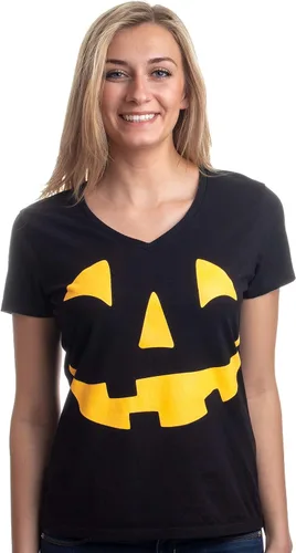 Vista 3 de Glow in Dark Jack O' Lantern Disfraz de calabaza de Halloween para mujer con cuello en V