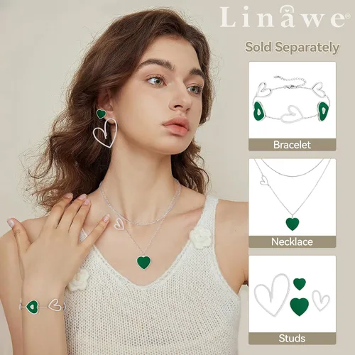 Vista 3 de Linawe Gargantilla de cadena con dije de corazón de doble capa, collar apilado para mujer, oro rosa de 14 quilates, tono plateado, disfraz de amor