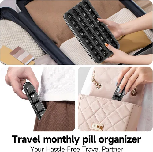 Vista 5 de Zoksi Organizador de pastillas mensual 1 vez al día, organizador de pastillero de 30 días, estuche de pastillas de un mes para viajes, contenedor