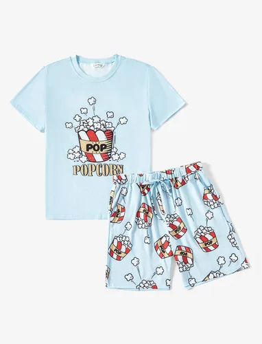 Vista 2 de PATPAT Pijamas a juego para la familia, pijamas para mamá y yo, estampado de dibujos animados, camisetas de manga corta y pantalones cortos