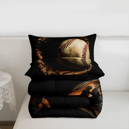 Vista 7 de Erosebridal Juego de edredón de béisbol tamaño completo, ropa de cama de juego deportivo, jugador de béisbol, inserto de edredón para niños