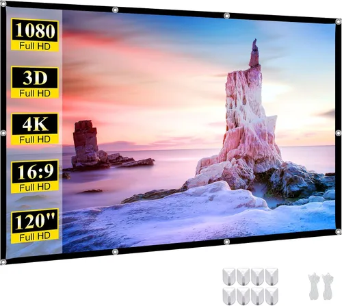 Vista 8 de Pantalla de proyector al aire libre Película de 100 pulgadas: Pantallas de proyección portátiles 4K HD Plegable Interior Colgante Pared Anti-Crease