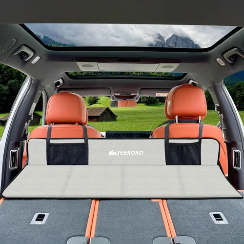Vista 11 de Placa de extensión de asiento trasero de automóvil, extensor plegable de asientos traseros para dormir, aumenta el maletero de viaje y el espacio