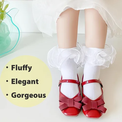 Vista 3 de Calcetines con volantes para niñas, calcetines de encaje doble con volantes, calcetines de algodón para concurso de belleza, paquete de 36