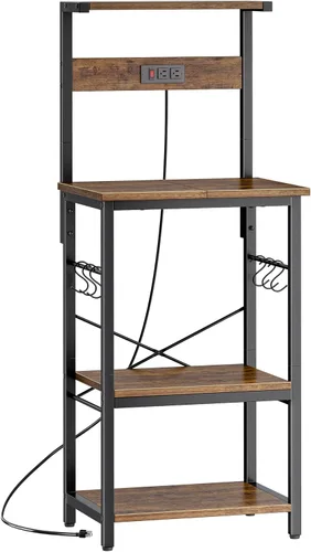 Vista 10 de SUPERJARE - Estante para panaderos con tomas de corriente, soporte para microondas de 39.4 x 14.3 pulgadas, estante de almacenamiento con estante