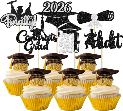 Vista 34 de Gyufise 1 paquete de decoración de pastel de graduación 2025 con purpurina de felicitaciones clase de 2025, decoración de pastel de diploma 2025