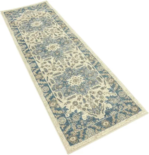 Vista 7 de Unique Loom Salzburg Collection - Alfombra clásica de diseño tradicional oriental con borde (2 pies x 6 pies, color beige/azul)