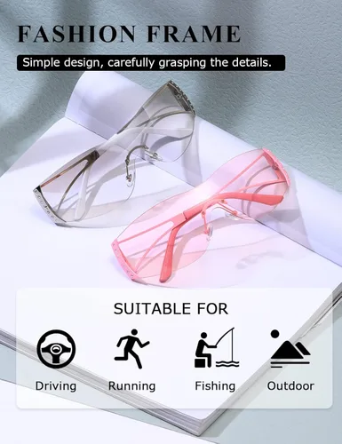 Vista 4 de kimorn Gafas de sol envolventes Y2K para mujeres y hombres, protección de pantalla plana, tecnología futurista, sin marco, K1344