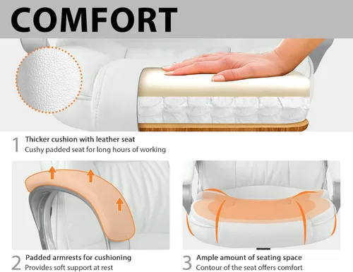 Vista 4 de Silla de oficina, diseño ergonómico moderno, respaldo alto, piel sintética, 250 libras resistente, silla de escritorio giratoria con soporte lumbar