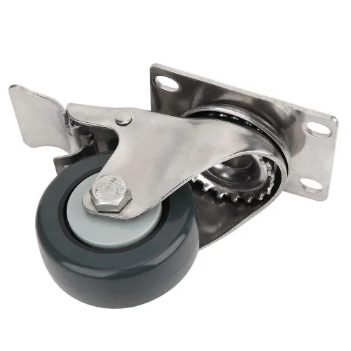 Vista 7 de Rueda giratoria con ruedas de freno, 1.5 pulgadas, carga de 66.1 lbs/66.1 libras, polipropileno 304, acero inoxidable 304, freno sin rastro, soporte