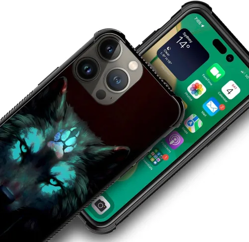 Vista 7 de CARLOCA Funda compatible con iPhone 13 Pro, diseño gráfico de identidad negra espiritual lobo, a prueba de golpes, antiarañazos, para iPhone 13 Pro