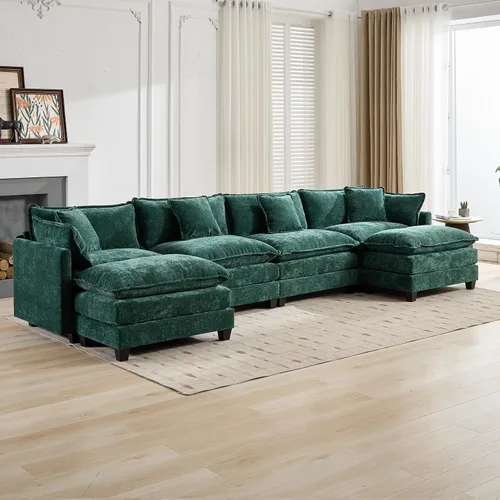 Vista 45 de Sofá seccional modular, sofá seccional en forma de L de 76.7 pulgadas con otomana móvil, cómodo loveseat de chenilla nube con reposabrazos