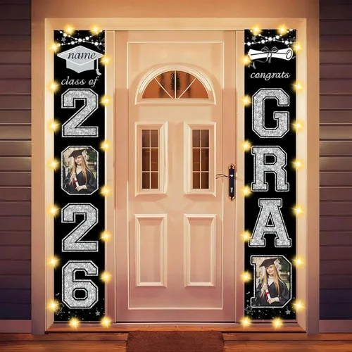 Vista 43 de Decoraciones personalizadas para fiestas de graduación 2026 – Cartel de felicitación de graduación grande – Cartel de fondo de graduación