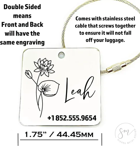 Vista 3 de Etiqueta de equipaje de flor de nacimiento, etiqueta de equipaje personalizada, nombre personalizado para viajero, regalo de viaje, etiqueta