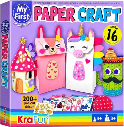 Vista 8 de KRAFUN Mi Primer Kit de Manualidades de Papel de Animales Safari, 16 Animales de Zoológico de Artes y Manualidades DIY, Caja de Suministros