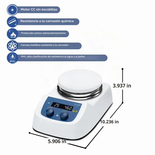 Vista 4 de ONiLAB Agitador magnético de placa calefactora digital LED de 5 pulgadas con placa de trabajo de acero inoxidable recubierta de cerámica, 200-1500