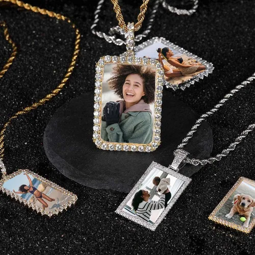 Vista 4 de QUNTING Collar con foto personalizada para hombres cadena de imagen redonda personalizada para mujeres medallones de amor joyería hip hop llavero