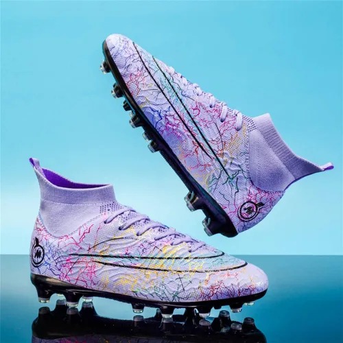 Vista 5 de Dennger Tacos de fútbol para hombre, de caña alta, zapatos de fútbol AG, zapatos deportivos cómodos para adultos, niños grandes y niñas, atléticos