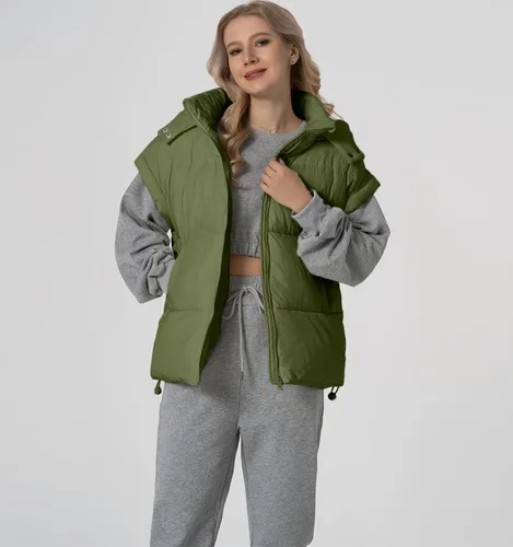 Vista 3 de Chaleco acolchado para mujer, cuello alto, sin mangas, con cremallera, acolchado con bolsillos
