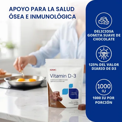 Vista 3 de GNC Vitamina D-3 masticables suaves 1000IU, chocolate, 60