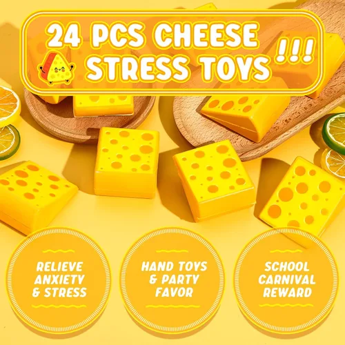 Vista 2 de Libima 24 piezas de juguetes de queso para el estrés, a granel, queso falso, recuerdos de fiesta, espuma para apretar, bola elástica para el estrés