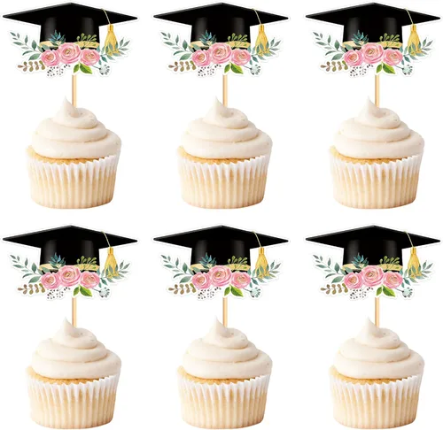 Vista 8 de 24 adornos para cupcakes de graduación 2026, selecciones de alimentos/aperitivos para fiesta de graduación, decoración de mini pasteles, adornos