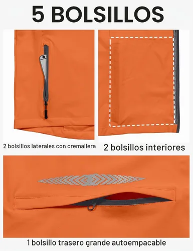Vista 7 de Little Donkey Andy - Chaqueta de ciclismo extraíble para hombre Capucha desmontable-naranja